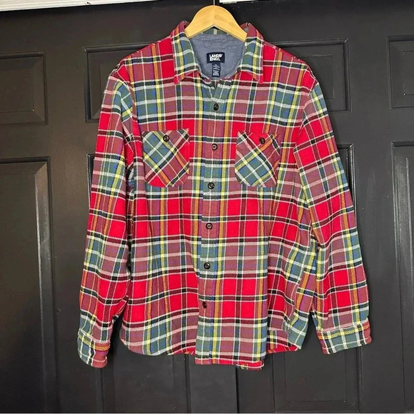 LANDS END Mens Plaid Cotton Rugged Flannel. XL SHIRT(a2 - Picture 2 of 12
